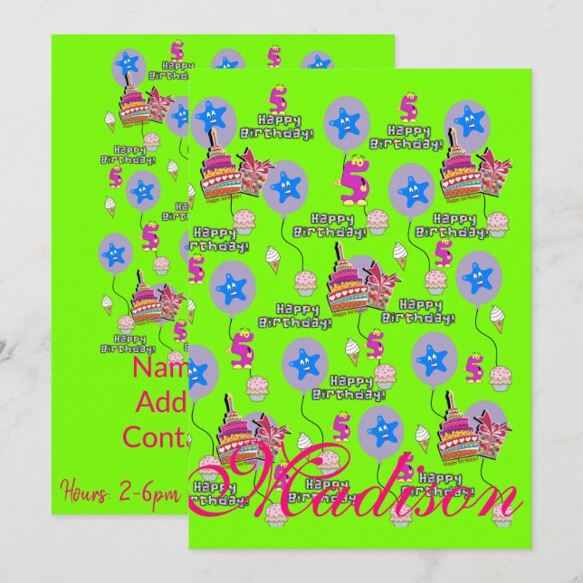 Joyeux 5e anniversaire Invitation Anniversaire #5  (Devant / Derrière)