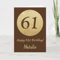 Joyeux 61e Anniversaire Carte Pailletée Marron et