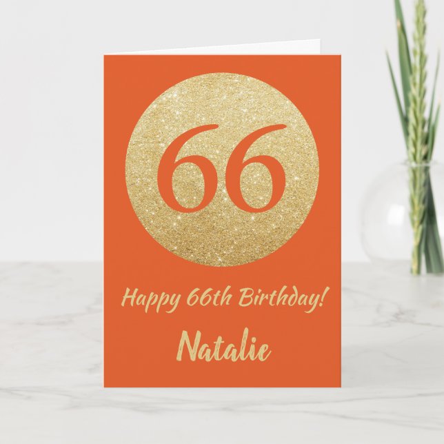 Joyeux 66e Anniversaire Carte Pailletée Orange et  (Devant)