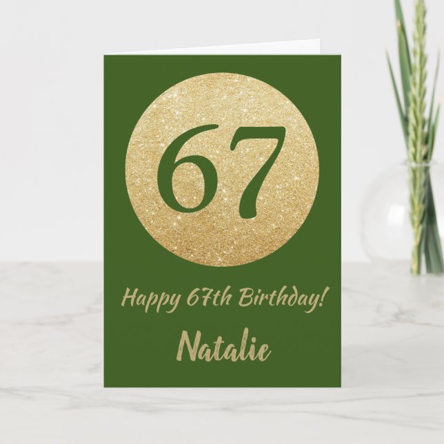 Joyeux 67e Anniversaire Carte Pailletée Verte et D (Devant)