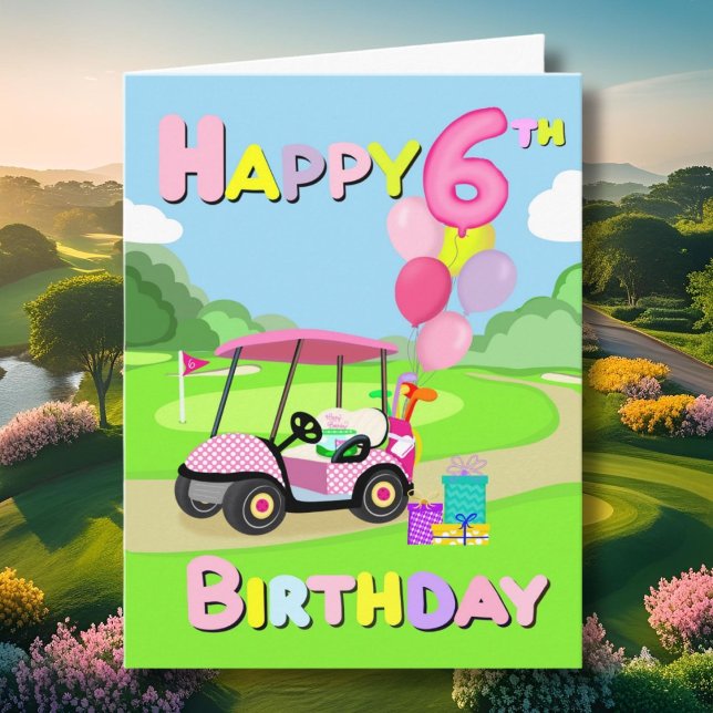 Joyeux 6e anniversaire Carte de golf rose à pois p (Créateur téléchargé)