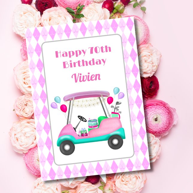 Joyeux 70e anniversaire Carte de fête de golf fémi (A golf who keeps on golfing, this card says it all! )