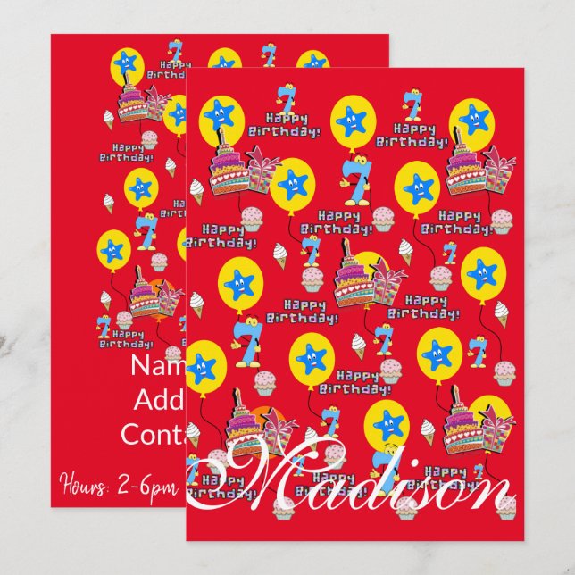 Joyeux 7e anniversaire Invitation Anniversaire #7  (Devant / Derrière)