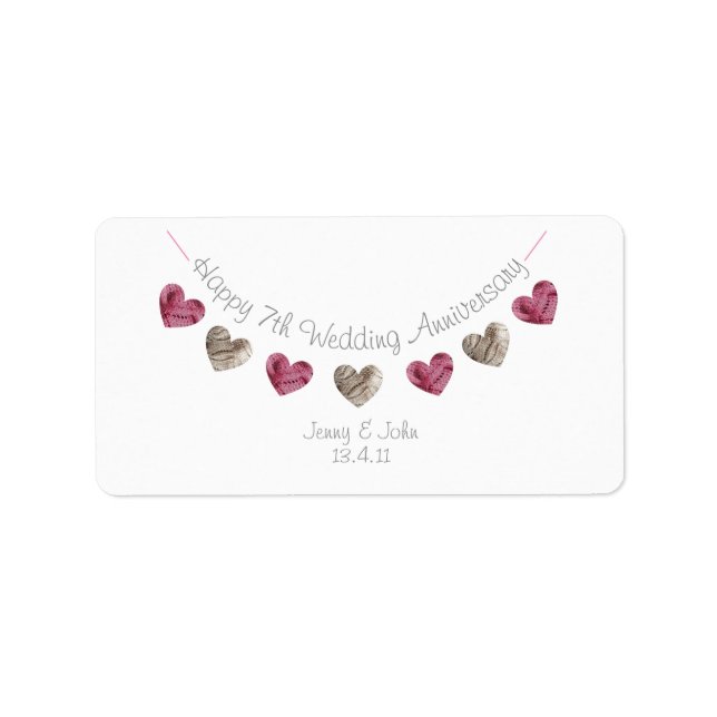 Joyeux 7e Mariage Anniversaire étiquette de coeur  (Devant)