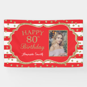 Joyeux 80e anniversaire Bannière Rouge Parties sc