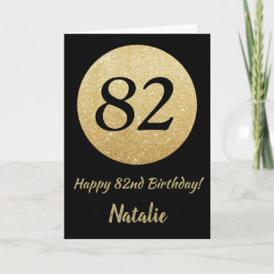 Joyeux 82e Anniversaire Carte Pailletée Noir et Or