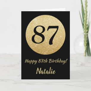 Joyeux 87e Anniversaire Carte Pailletée Noir et Or