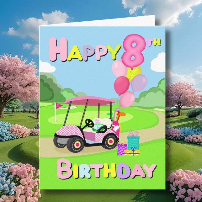 Joyeux 8e anniversaire carte de golf rose fille po (Créateur téléchargé)