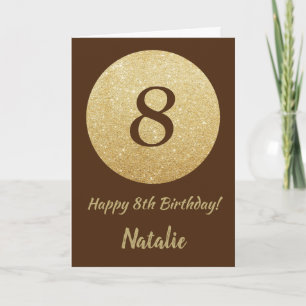Joyeux 8e Anniversaire Carte Pailletée Marron et O