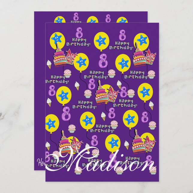 Joyeux 8e anniversaire Invitation Anniversaire #8  (Devant / Derrière)