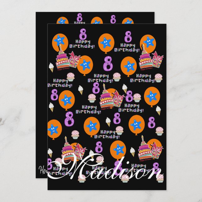 Joyeux 8e anniversaire Invitation Anniversaire #8  (Devant / Derrière)