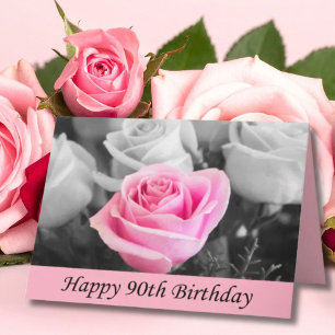 Joyeux 90e Anniversaire Carte de Photographie Rose