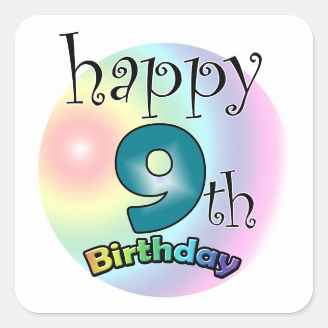Joyeux 9 Anniversaire Vierkante Sticker (Devant)