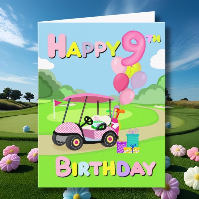 Joyeux 9e anniversaire carte de golf rose fille po (Créateur téléchargé)