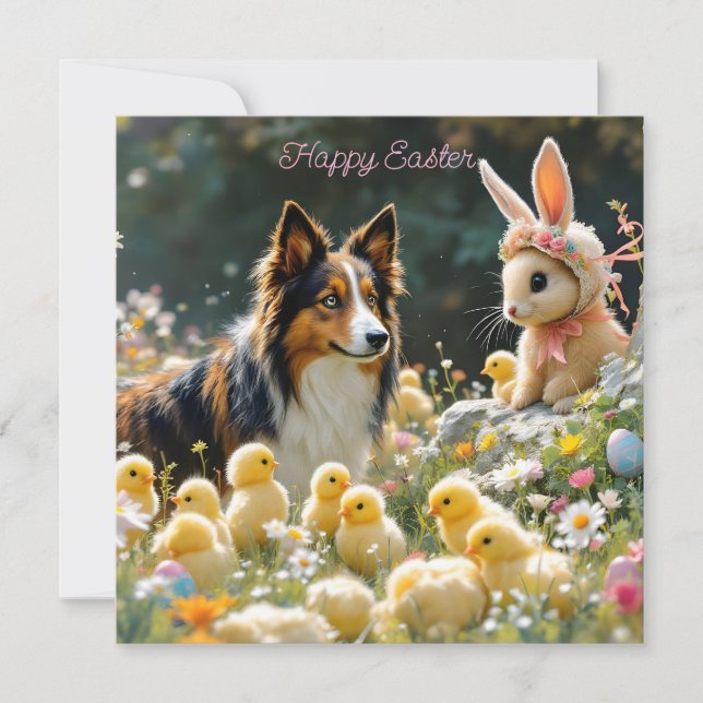 Joyeux Aimant de Pâques Collie et Chicks (Devant)