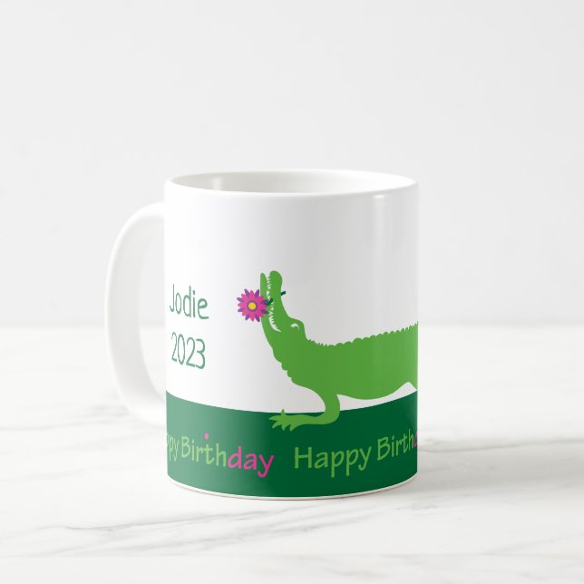 Joyeux Alligator Anniversaire Mug ou verre (Devant gauche)