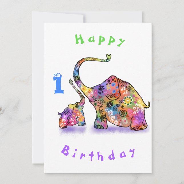 Joyeux Anniversaire 1 - Joyeux Eléphant Mère et Bé (Devant)