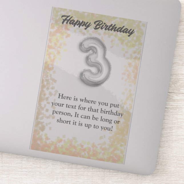 Joyeux anniversaire 3 ans autocollant (Détail)