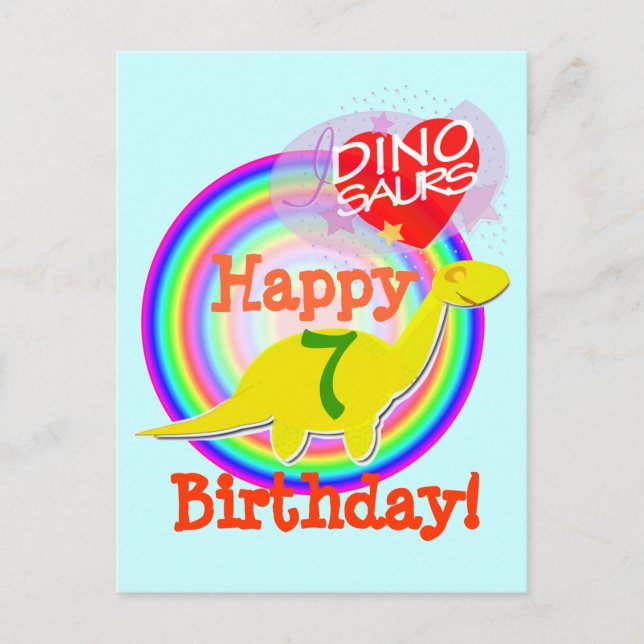 Joyeux anniversaire 7 ans Carte postale Dino Jaune (Devant)