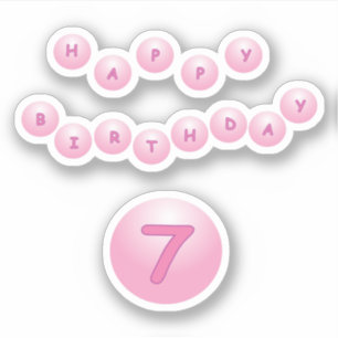 Joyeux Anniversaire 7 Pink Bouncy Balls Sticker