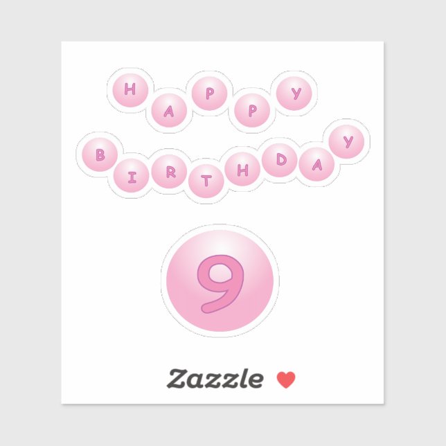 Joyeux Anniversaire 9 Pink Bouncy Balls Sticker (Feuille)