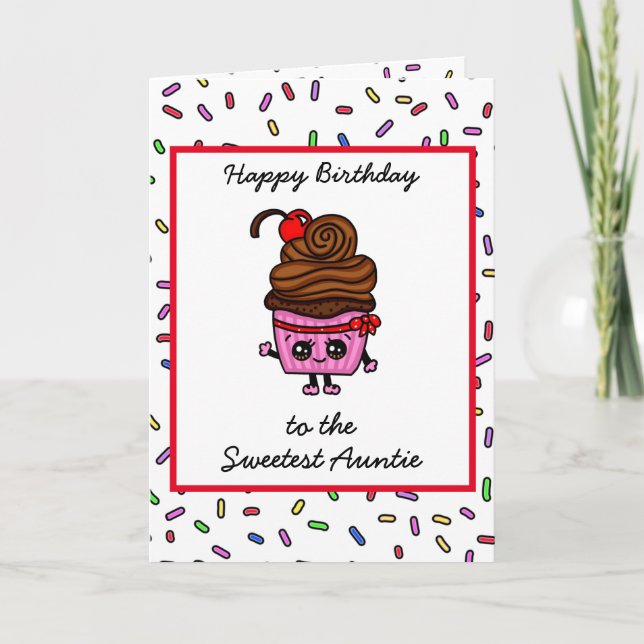 Joyeux Anniversaire à ma Tante, carte Cupcake mign (Devant)