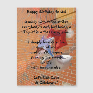 Joyeux anniversaire à nous Triplets carte magnétiq