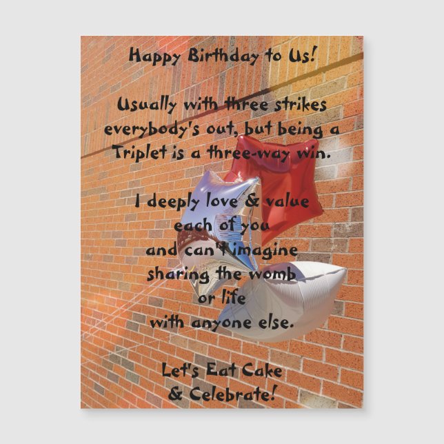 Joyeux anniversaire à nous Triplets carte magnétiq (Devant)