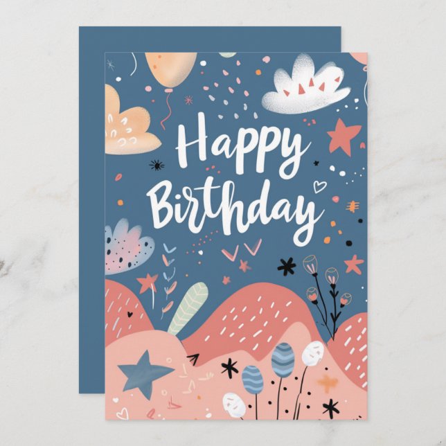 Joyeux anniversaire Abstrait rose blanc Saumon mod (Devant / Derrière)