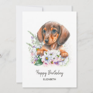 Joyeux anniversaire Aquarelle Dachshund et Flora