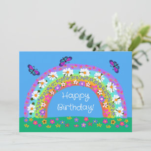 Joyeux Anniversaire arc-en-ciel des fleurs Papillo