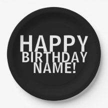 "Joyeux Anniversaire !" Assiette en Papier Noir et