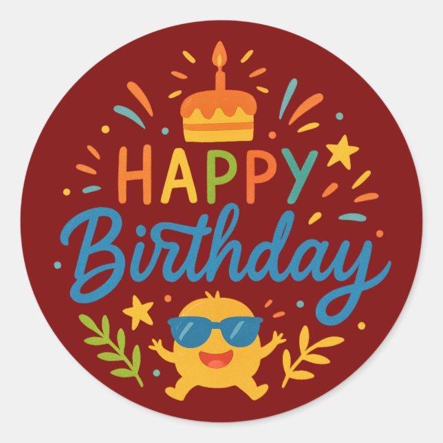 Joyeux Anniversaire | Autocollant Rond Classique S (Devant)