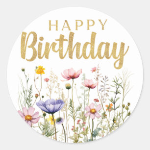 Joyeux Anniversaire Autocollant Simple Classique F