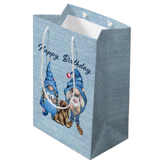 Joyeux Anniversaire Avec Gnomes Grand Sac Cadeau (Dos Angle)