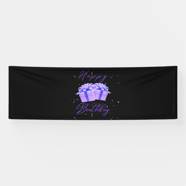 Joyeux Anniversaire Bannière en Vinyle 2.5x8 Viole (Horizontal)