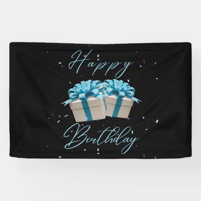 Joyeux Anniversaire Bébé Bleu Bannière Vinyle 2.5x (Horizontal)