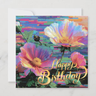 Joyeux Anniversaire belle carte de fleurs néon