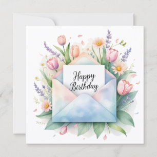 Joyeux anniversaire & belles fleurs. Carte de vœux
