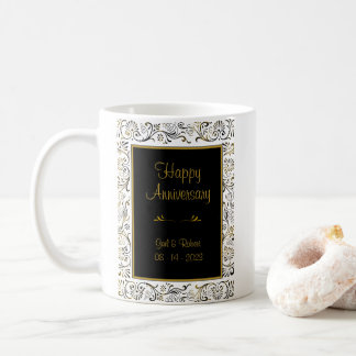 Joyeux Anniversaire Black Gold White café Mug