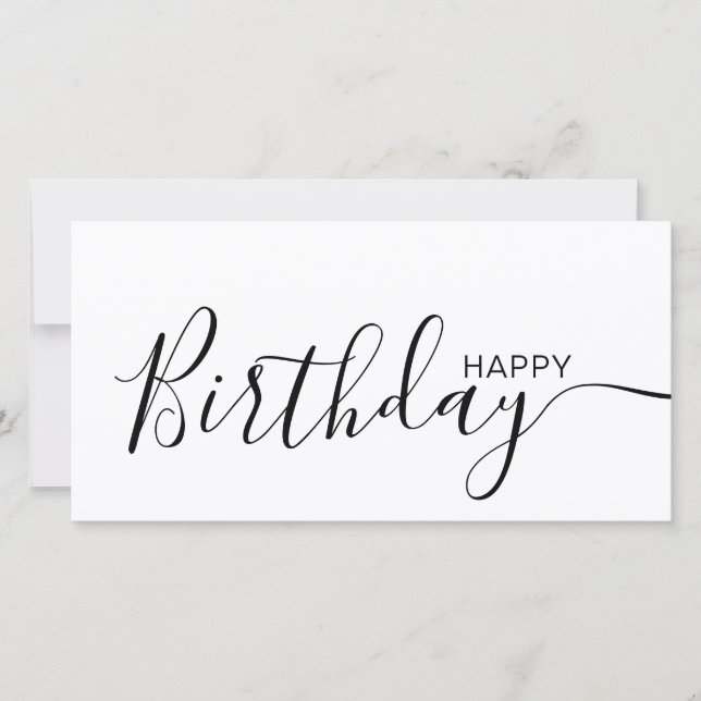 Joyeux Anniversaire Blanc Noir moderne Carte Plat (Devant)