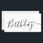Joyeux Anniversaire Blanc Noir moderne Carte Plat<br><div class="desc">Cette carte à plat moderne et élégante est dotée d'un texte noir Happy Birthday à l'avant et à l'arrière personnalisez-le avec votre nom ou votre nom de famille. L'arrière - plan est de couleur blanche.</div>