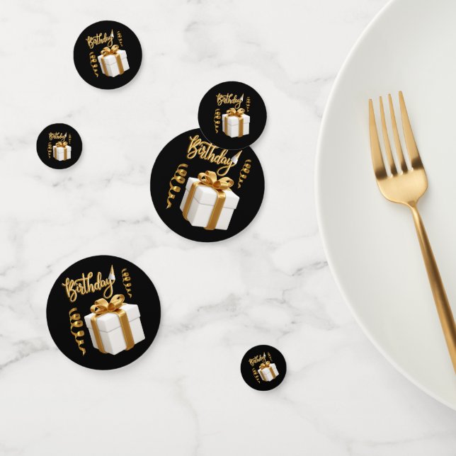 Joyeux Anniversaire Blanc Table Or Confetti (Groupe)
