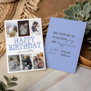 Joyeux Anniversaire Bleu 6 Photo Collage Carte de 