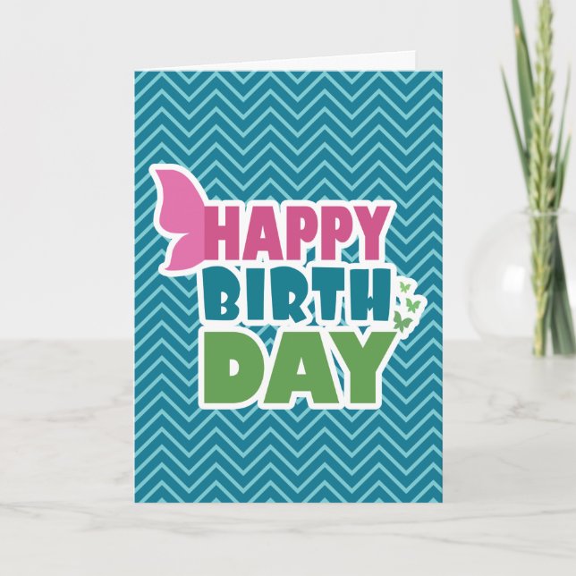 Joyeux anniversaire bleu/rose/vert carte papillon (Devant)