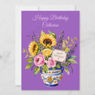 Joyeux Anniversaire. Bouquet aquarelle. Carte de v