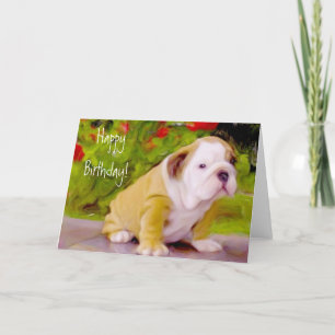 Joyeux anniversaire Bulldog puppy art carte de voe