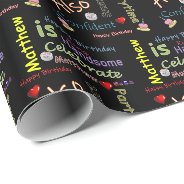 Joyeux Anniversaire Cadeau Papier à envelopper Mat (Coin rond)