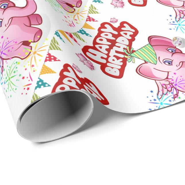 Joyeux Anniversaire Cadeau Papier Papier Pig Rose (Coin rond)