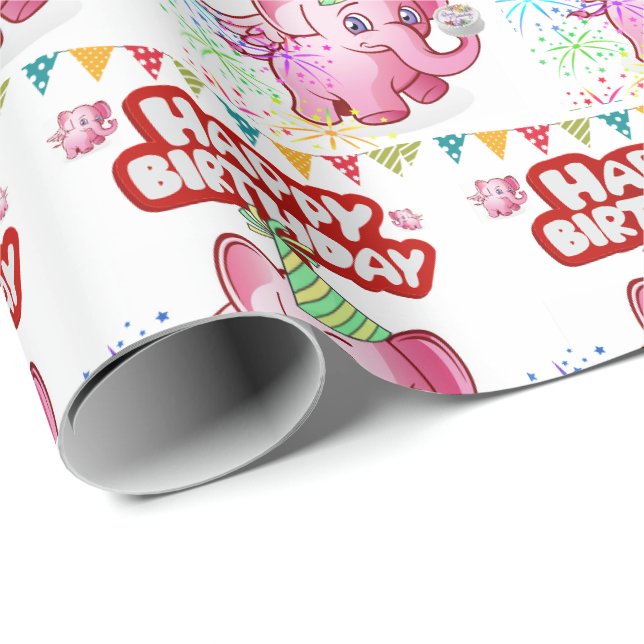 Joyeux Anniversaire Cadeau Papier Papier Pig Rose (Coin rond)